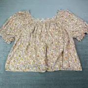 Old Navy Top Women 4X Orange Floral Peasant Puff Sleeve Cottagecore Off Shoulder