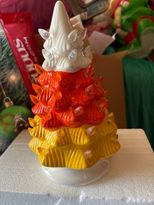 HALLOWEEN 10" CANDY CORN CERAMIC LIGHTED TREE