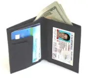 Black Leather Mens Bifold Thin Wallet ID Credit Cards Holder Front pocket