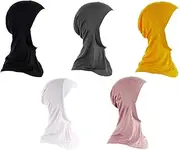 [Kellegour] 5 Pieces Women Hijab Undercap, Underscarf Hijab Cap, Islamic Wrap Scarf, Islamic Scarf, Turban Hat, Muslim Inner Hijab Caps with Elastic Hijab Hat, for Women (5 Colours), Black, Grey, White,