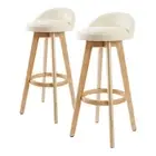 2X Oak Wood Bar Stool 72Cm Fabric Leila Beige