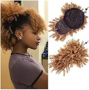 Hairpiece Afro High Puff Hair Bun with Bangs Synthetic Kinky Curly Drawstring Ponytail Hairpiece Daily Use(27)