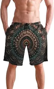 [XYMZR] Men's Swim Trunks Mandala Brown Retro Quick-Dry Bathing Suit Swimming Board Shorts S