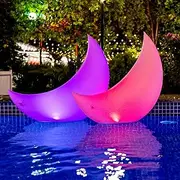 TIALLY Floating Pool Lights for Swimming Pool Solar Powered - 24" Crescent Moon - LED Lights for Pool Weddings - Pool Party Decor for Outdoor (2 Pack)