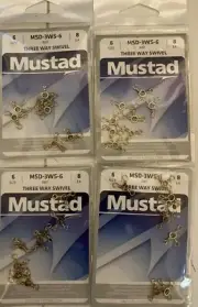NEW- 4 PACK MUSTAD BRASS 3 WAY SWIVEL MSD-3WS-6, (Size 6) 8 per pack