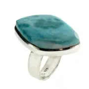 Large .925 Sterling Silver Ocean Blue Larimar Ring Abstract Shape