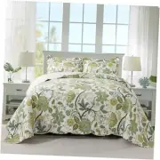 3-Piece Quilt Set Quilted Bedspread Cotton Coverlet Set Queen X2-white Vine