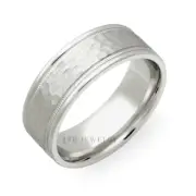 HAMMERED FINISH MILGRAIN 14K SOLID WHITE GOLD MENS WEDDING BANDS RINGS 8MM