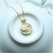 [KanDuo] Personality Jade Pendant Necklace Lucky Amulet, Hetian Jade White Jade Pendant Sterling Silver Round Jade Necklace Classical to Give Mom Gift Ornament(Gem Color:White)