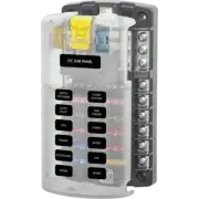 Blue Sea ST Blade Fuse Block/Holder – 12 Circuits w/ Negative Bus & Cover BS-502