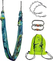 wellsem Aerial Yoga Hammock Aerial Pilates Silk Yoga Swing Set Include Carabiners Daisy Chain, Pose Guide 5.5 Yards Set