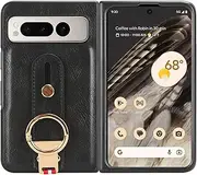 Leather Case for Google Pixel Fold, Shockproof Case Wristlet Protection Anti-Fall Case,Black