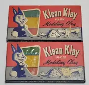 Vtg Klean Klay Plastic Modeling Clay 2 Collectible 1950's Boxes MCM 11 Oz. Each
