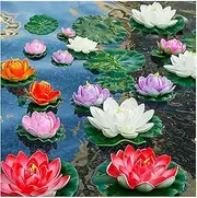 WhistenFla Artificial Lily Pads for Pond, 11in & 6in Artificial Flowers Floating Foam Lotus Flower with Fake Lily Pads, for Pool Garden Koi Fish Pond Aquarium Pool Wedding Decor, 14PCS