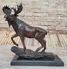 Art Deco Large Moose Home Cabin Office Decoration Bronze Sculpture Marble Base
