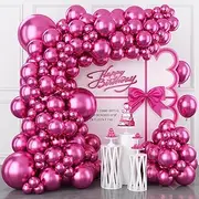 Chrome Hot Pink Balloons Different Sizes, 123 Packs Metallic Fuschia Pink Balloons, Pack of 18 12 10 5 Inch Shiny Fuchsia Balloon Garland Arch Kit for Girls Women Birthday Wedding Decoration