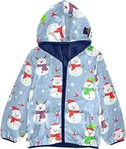 [GuoChe] Boys Winter Coats Sherpa Lined Colorful Christmas Snowmen Stars New Year Cartoon Light Jacket Toddler Girl Navy Blue