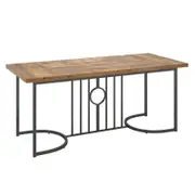 Costway 180cm Rectangular Dining Table Metal Frame Kitchen Table Brown