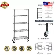 Adjustable Heavy-Duty 5-Shelf Storage Unit with 4-Inch Casters - Black Finish
