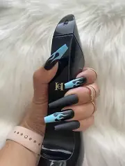 Feral Edge Blue Fire Press-on Glue-on Black Blue Long Coffin Nails 24 Pieces
