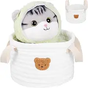 UPKOCH Cute Bear Fabric Storage Basket Nursery Hamper for Diapers Portable Organizer with Handles Space Saving Design for Closet