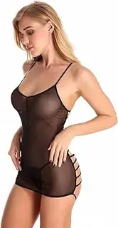 [Generic] Free Size Women Sexy Bodysuit Sheer Lace Trim Lingerie Strappy Back Mesh Babydoll Teddy Deep V Halter Underwear
