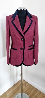Boden pink tweed jacket size 12 pure wool blazer Moon velvet accents NEW TAGS
