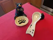 "NWS" Two Big Sky Carvers Jeff Flemming Bearfoots Bears Spoon / Soap Rests