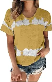 [azrian] Womens Summer Short Sleeve Gradient Tie Dye Shirt Plus Size Crewneck Tops Casual Loose Fit Baggy Tshirts Tees