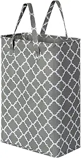 ZERO JET LAG 45L Slim Laundry Hamper - Collapsible Laundry Basket with Easy Carry Handles, Freestanding Waterproof Clothes Hamper for Bedroom Bathroom College Dorm for Adults (22 inches,Printing Gray)