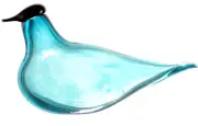 MUURLA Art Glass Waxwing Bird Turquoise/ Black Hand Blown Finland New