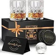 Whiskey Glasses, 320ml Whisky Glasses Set of 2, Lead-Free Crystal Whisky Glass Gift Set, Personalised Whiskey Gift Sets for Men, Whiskey Tumbler for Scotch Bourbon Gin Rum ni Brandy