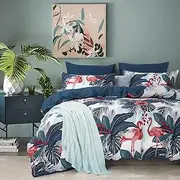 Luxton Flamingo Tropical Quilt Cover King Tropical Blue Palm Leaf 3pcs Quilt Cover Set (King Size)