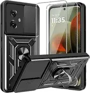 [CONAPIKA] Case for Motorola Moto G55, Heavy Duty 360 Full Body Protective Cover [Rotating Magnetic Car Bracket][Camera Protection Sliding Cover] Hybrid Soft TPU+Hard PC Case with 2 Tempered Glass