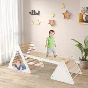 Costway3 in 1 Climbing Toy Set with 2 Triangle Ladders and Ramp for Toddlers-Beige