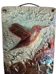 Handmade Raku Wall Art Plaque Embossed Hummingbird by Peg Johnson # 305 Signed