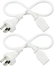 White 0.5M Monitor Power Cord Kettle Lead C13 to 3-Pin Aus Pulg Power Cables 240V Socket Lead 2 Pack