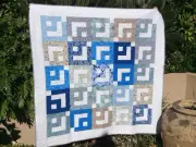 Handmade patchwork Quilt. Blue and white box in a box (#18)