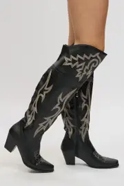 Black Over The Knee Western Boots - Size 8, Women's Shoes