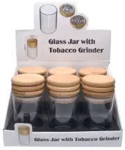 12 Pack 2.2" 2 Layer Metal Bamboo Tobacco Herb Spice Crusher Grinder W/Glass Jar
