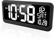 Labymos EM3217 Ultra-Clear LED Large Screen XXL Wall Clock Living Room Alarm Clock Temperature Clock with Indoor Temperature Display