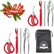 9Pcs Seafood Tools Set Crab Lobster Crackers Stainless Steel Forks Opener She...