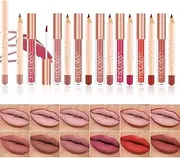 RoseFlower 12 Pcs Lip Gloss Lip liner Set Matte Long Lasting Non-Fading, Liquid Lipstick With Lip Liner Set,Nude Lipstick,Non-Stick Cup, Red Lipsticks for Women Long Lasting, Lipgloss Gift set #B