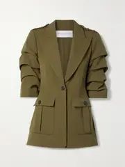 [MICHAEL KORS COLLECTION] MICHAEL KORS COLLECTION - Ruched Wool-twill Blazer - Army green - US16 US16 Green