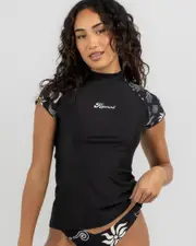 [Rip Curl] Rip Curl Women's Holiday Cap Sleeve Rash Vest in Black/White Size XL XL Black/White