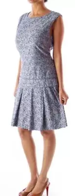 NWT J. Crew Sleeveless Blue Palm Print Drop Waist Pleated Dress Back Zip Size O