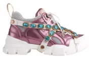 Gucci Womens Journey Flashtrek Pink Blue Crystal Hiker Lace Up Boot Sneaker 35.5