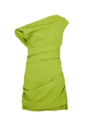 Paris Georgia Remmy One-shoulder Draped Mini Dress - Lime - S (UK8-10 / S) S (UK8-10 / S)