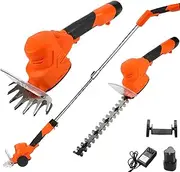 Long Reach Hedge Trimmer, Cordless Strimmer Grass Cutter with 2 Blades 1.53m/60.2in Telescopic Rod, Dual Wheels and Protective Cover, Electric Scissors Secateurs Pruning Shears 1 Battery