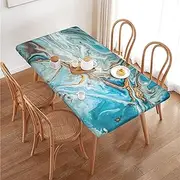 Marbling Texture Pattern Turquoise Rectangular Tablecloth Table Cover for 4 Foot Tables, Waterproof Fitted Elastic Edged Table Cloth for Indoor Outdoor Party Wedding Picnic Patio, 4 Ft/48x30 inch